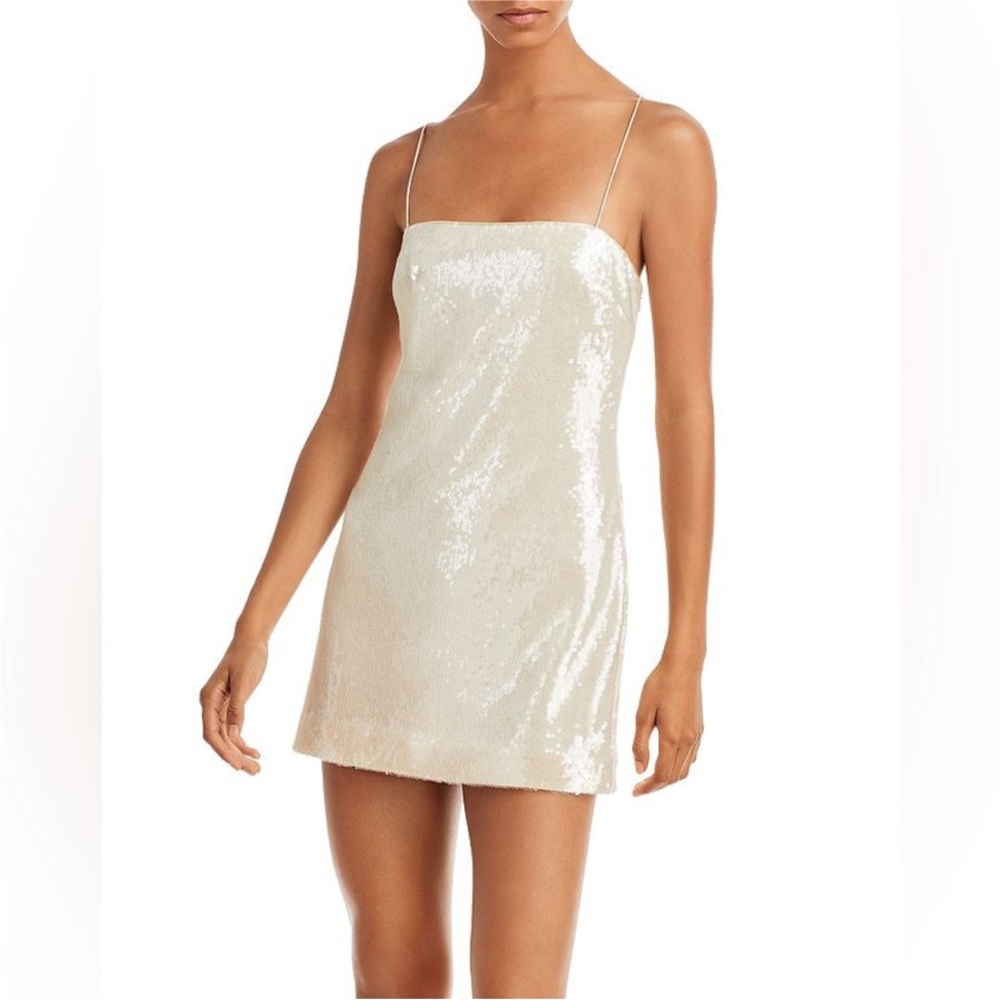 NWOT Cinq á Sept Lauri Sequined Lace Up Back Mini Dress in Ivory - size 10